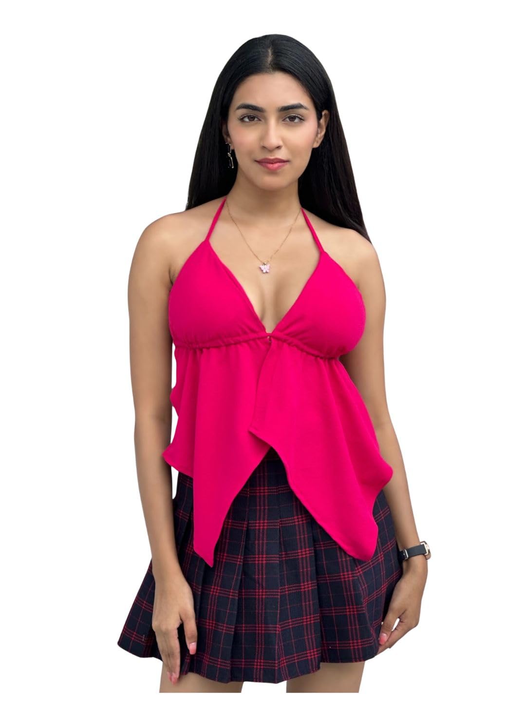 tandul Women's Solid Pink Cotton Blend Top Regular Fit Shoulder Straps Top for Womens Soft & Breathable & Comfortable Outfits for Office, Casual, Festive & Party (11863)-picture-45