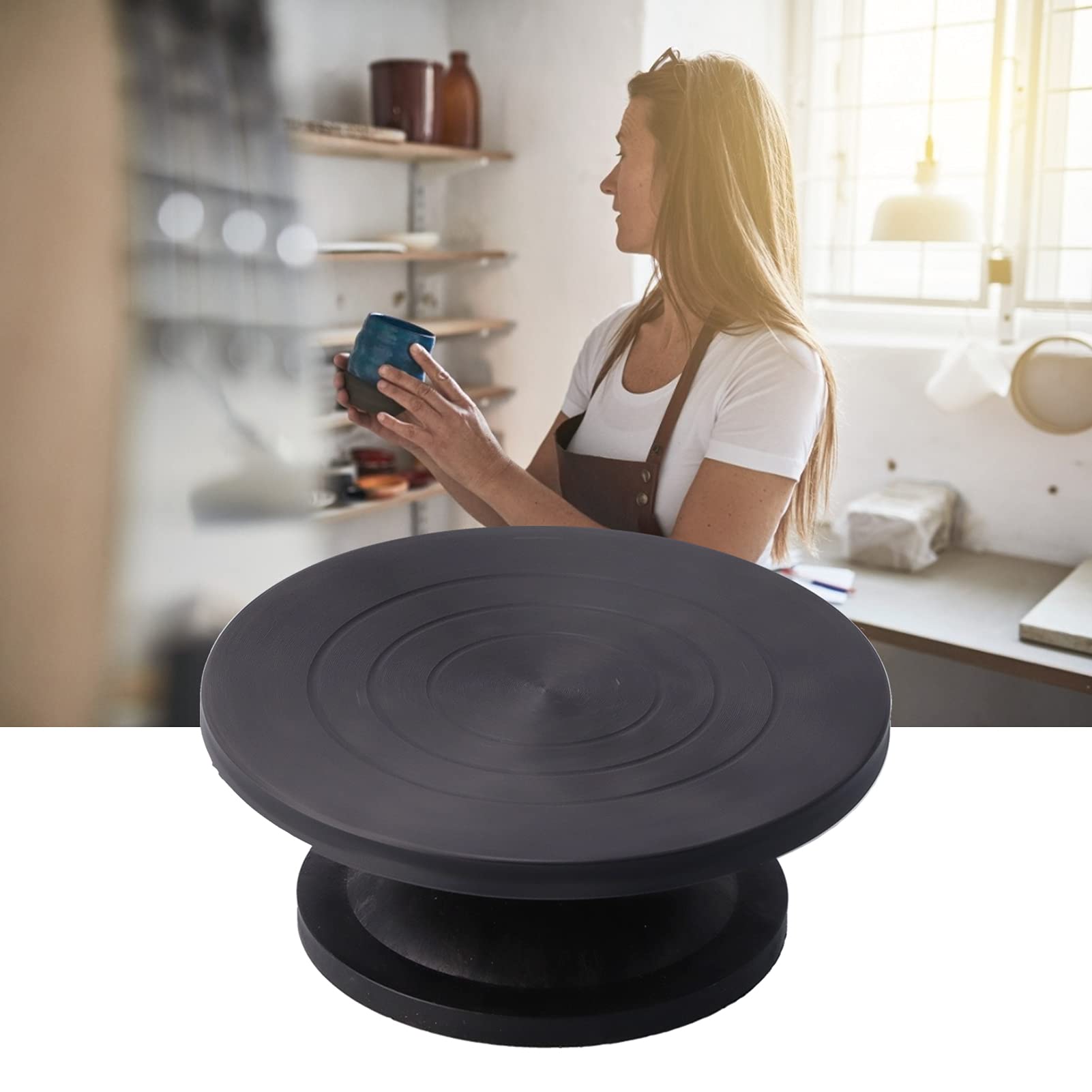 Töpferscheibe, professionelle Bildhauerscheibe, Tonherstellungsscheibe, robuster Metall-Drehteller mit Kugellagern für Keramik, Töpferei, Kuchendekoration, Blumenmuster (30cm)