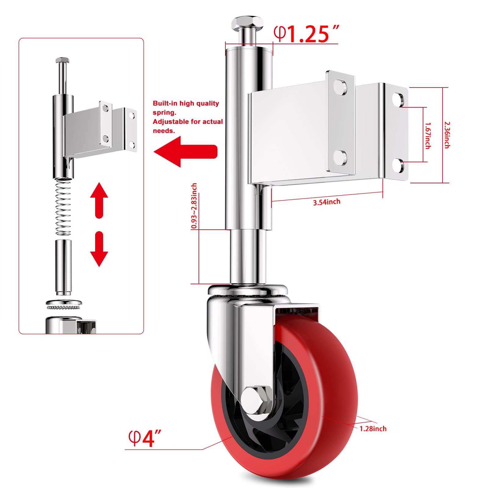 Snapklik.com : Homhoo Spring Loaded Gate Casters 4 Heavy Duty Gate ...