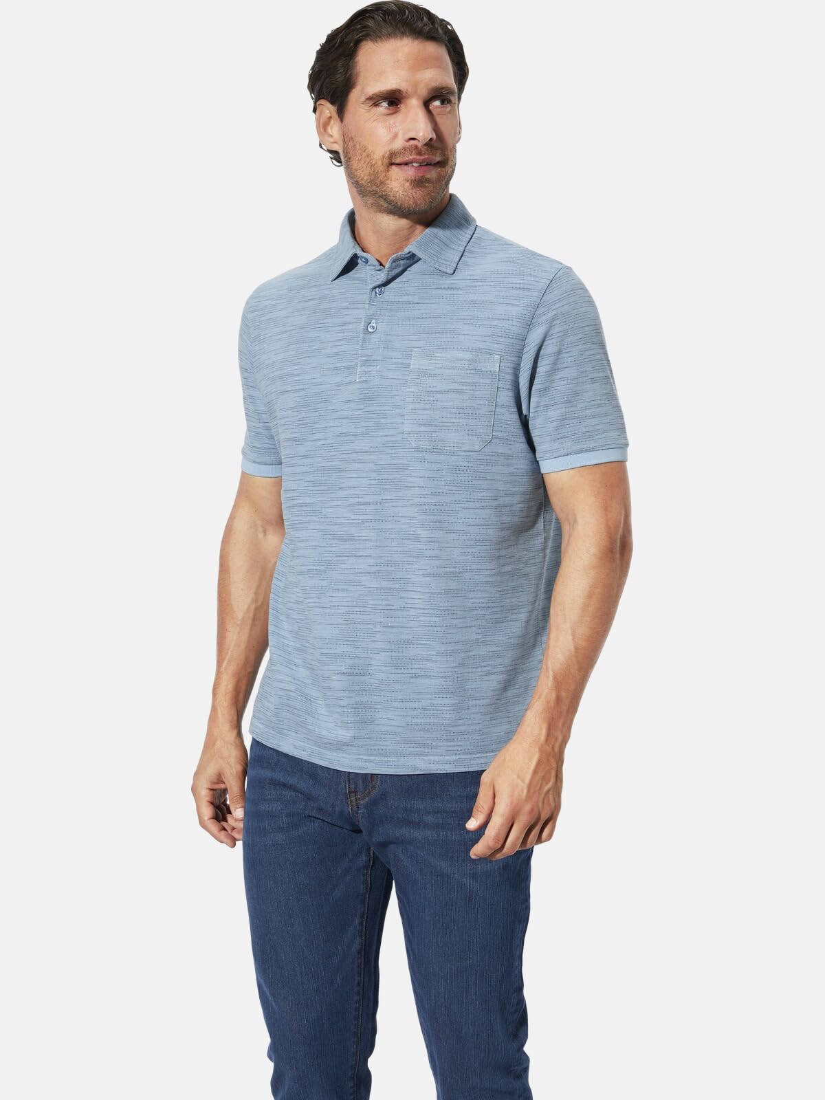 BABISTA Herren Poloshirt Korlin | mit Polokragen und Knopfleiste – meliert, mehrfarbiges Garn, Brusttasche mit Stickerei, Freizeit & Casual-Style bis 5XL