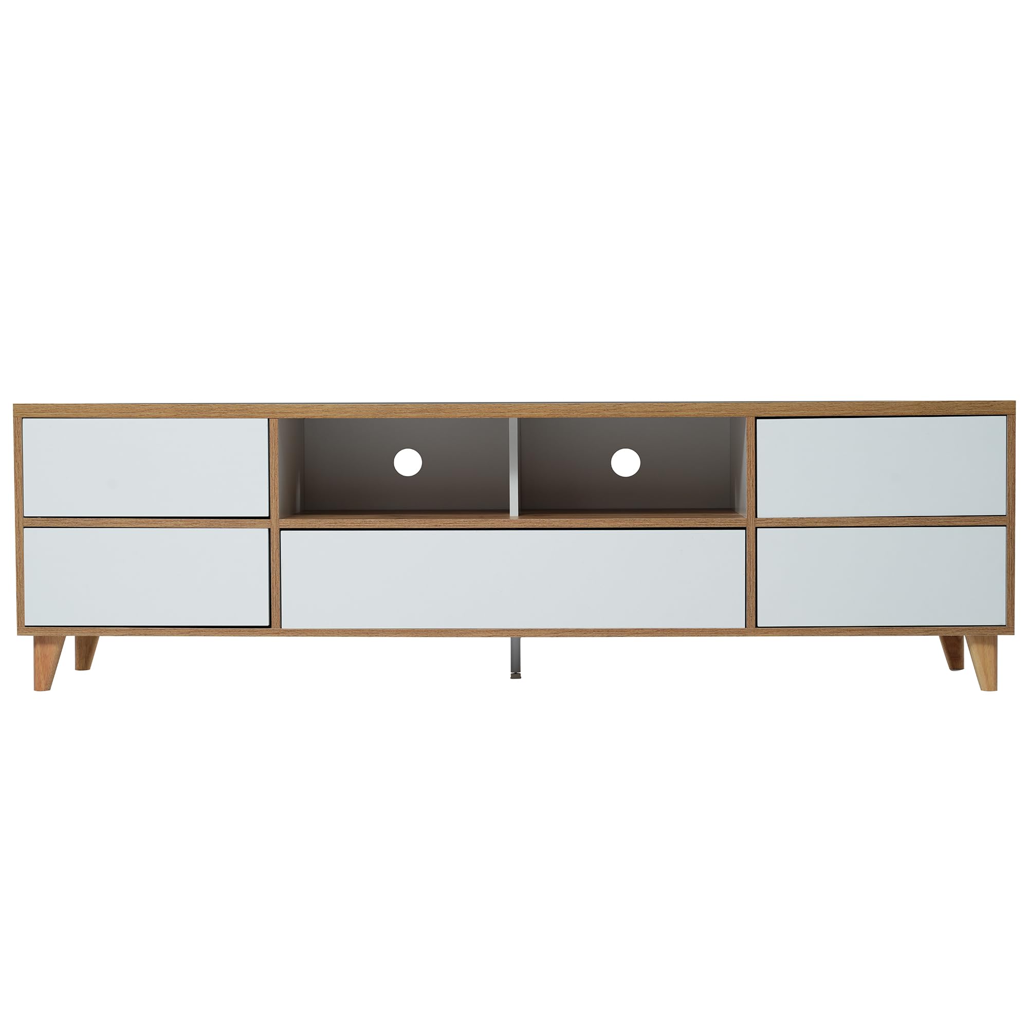Merax Boden-TV-Schrank,TV-Sideboard Lowboard in Weiß und Holzoptik mit Fächern und Türen - Charmante Wohnzimmermöbel 175 * 37 * 51CM