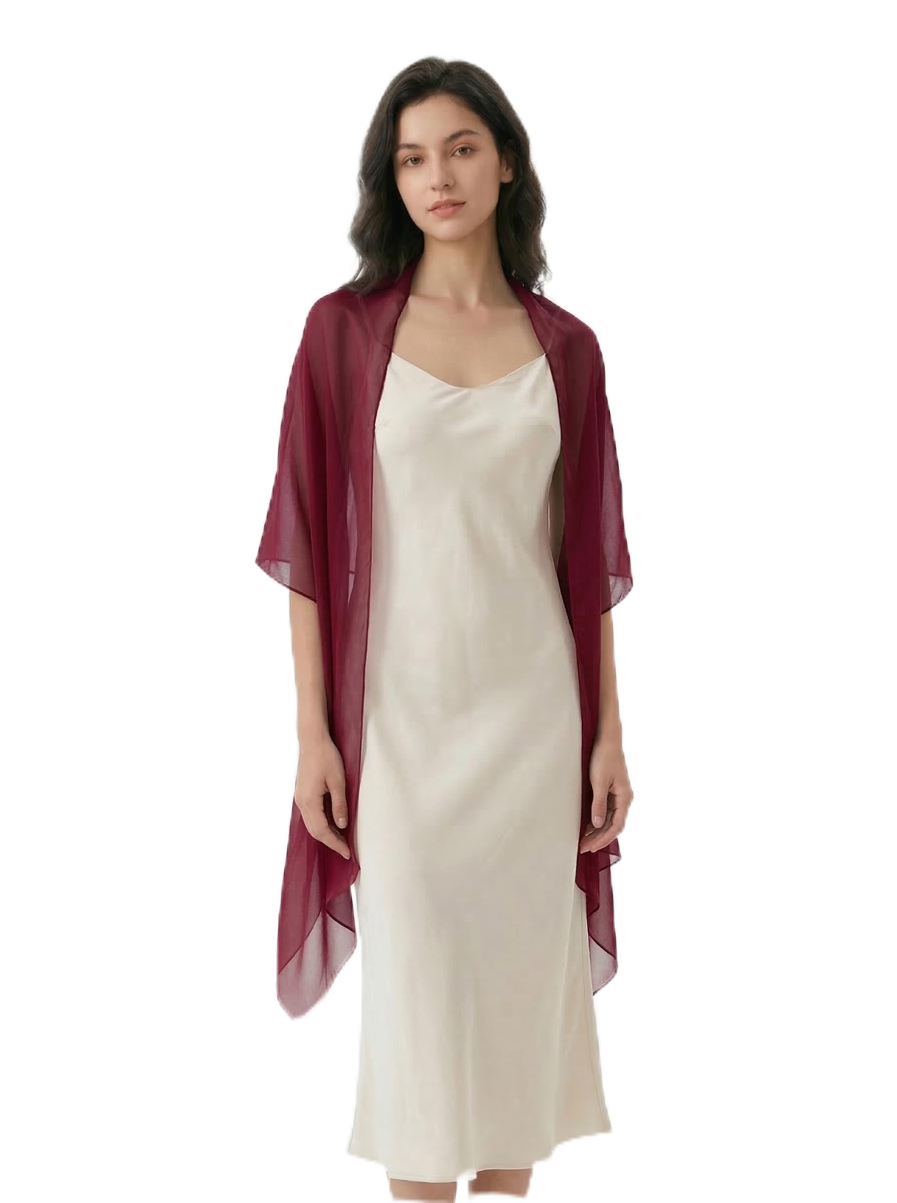 Flora Chiffon Bridal Bridesmaid Shawl Prom Wrap Draping Stole,90" L (BURGUNDY)