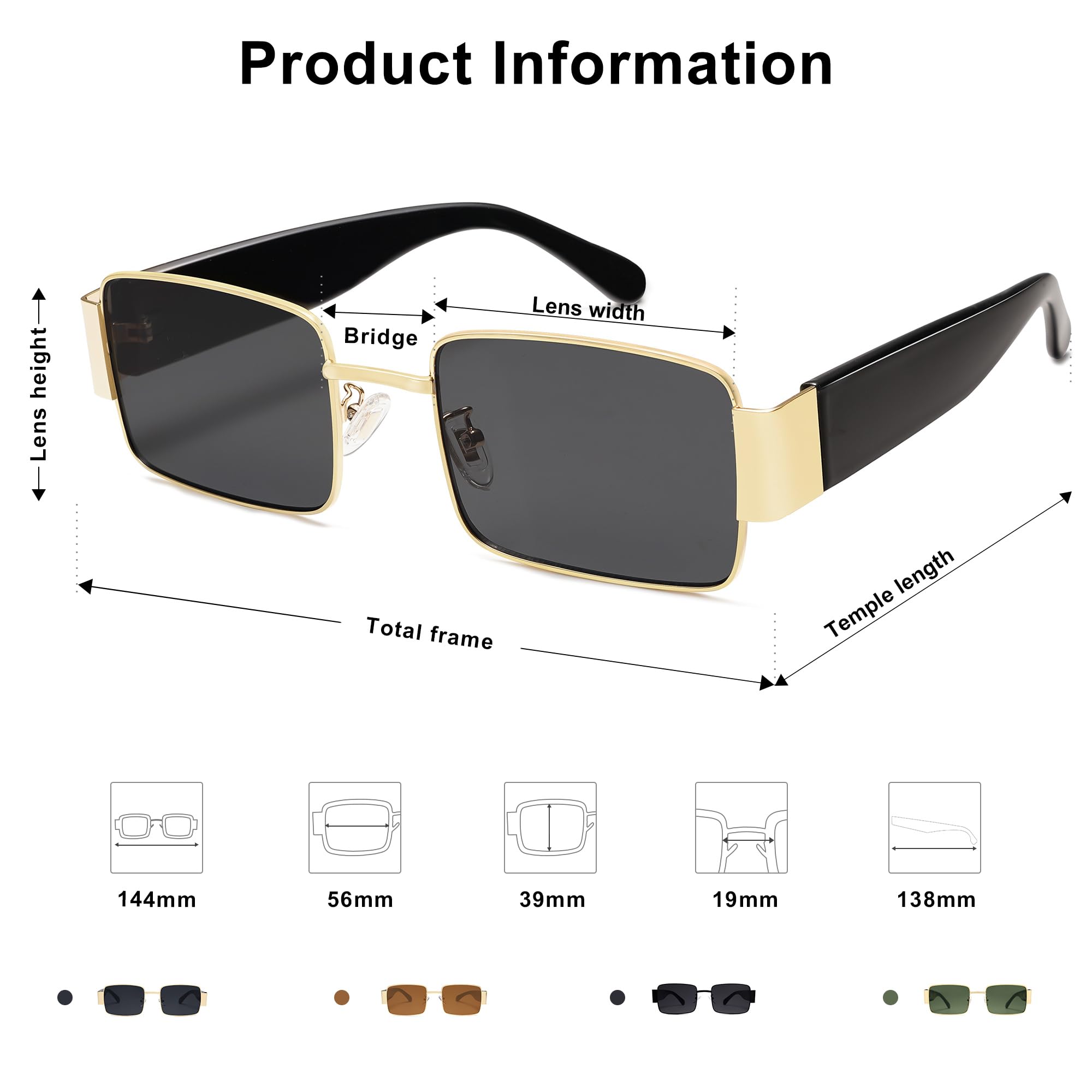 SOJOS Retro Fashion Rectangle Sunglasses Womens Mens Vintage Trendy Square Shades SJ1162