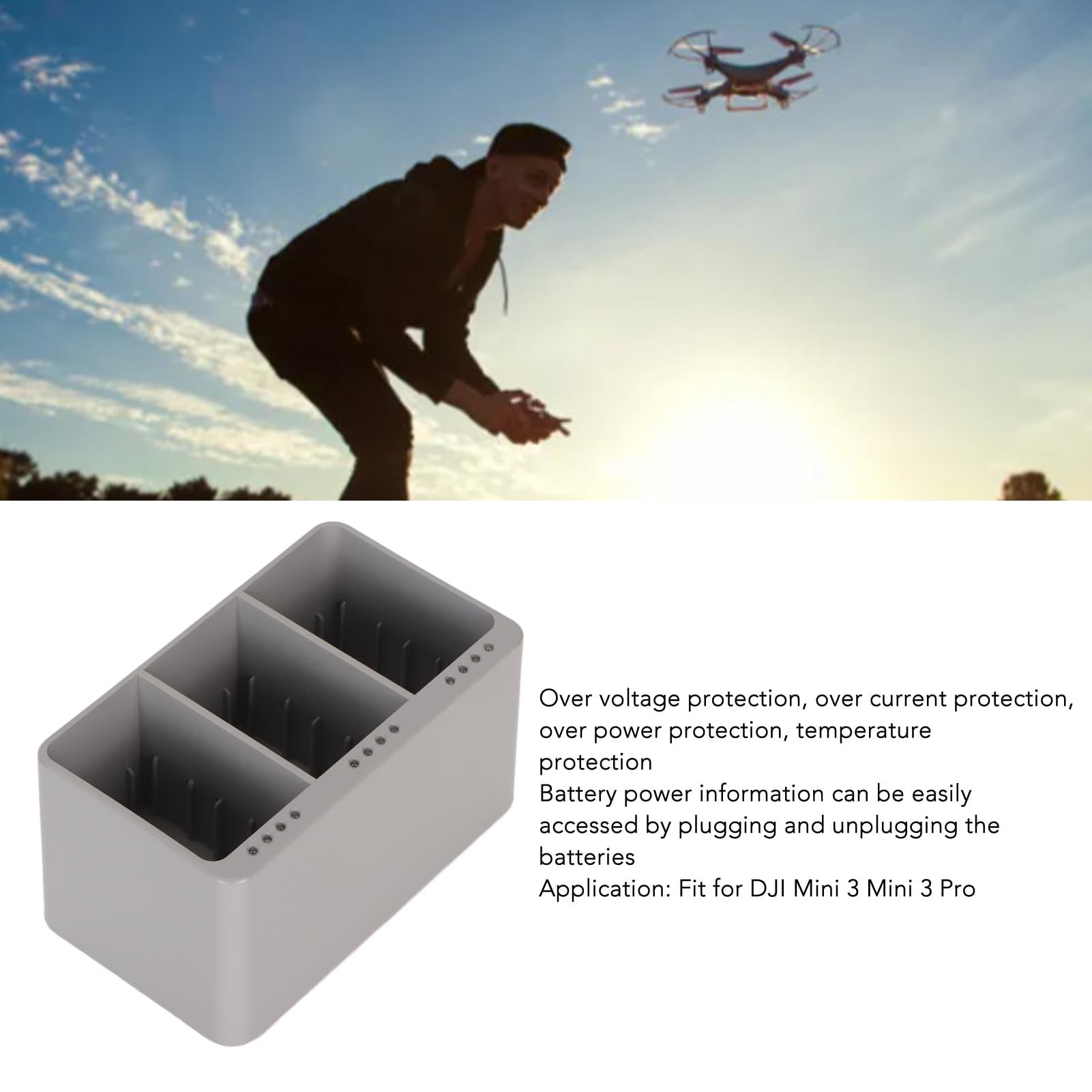 Goshyda Hub de Carga de Batería de Dron Simultáneo de 3 Baterías, Cargador Rápido para Mini 3 Mini Pro, Chip Inteligente PD de 30 W con Protección contra Sobretensión, Almacenamiento de Batería USB C