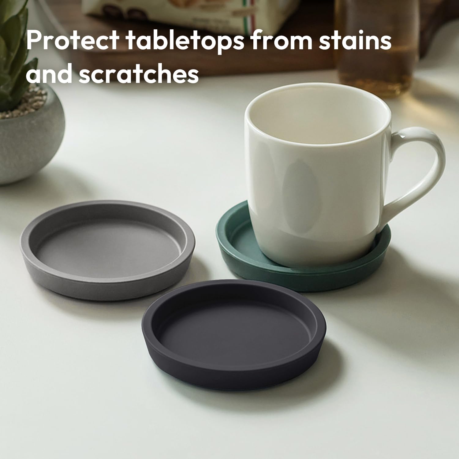 Carrotez Thick Silicone Coasters for Drinks, Set of 2 - Black
