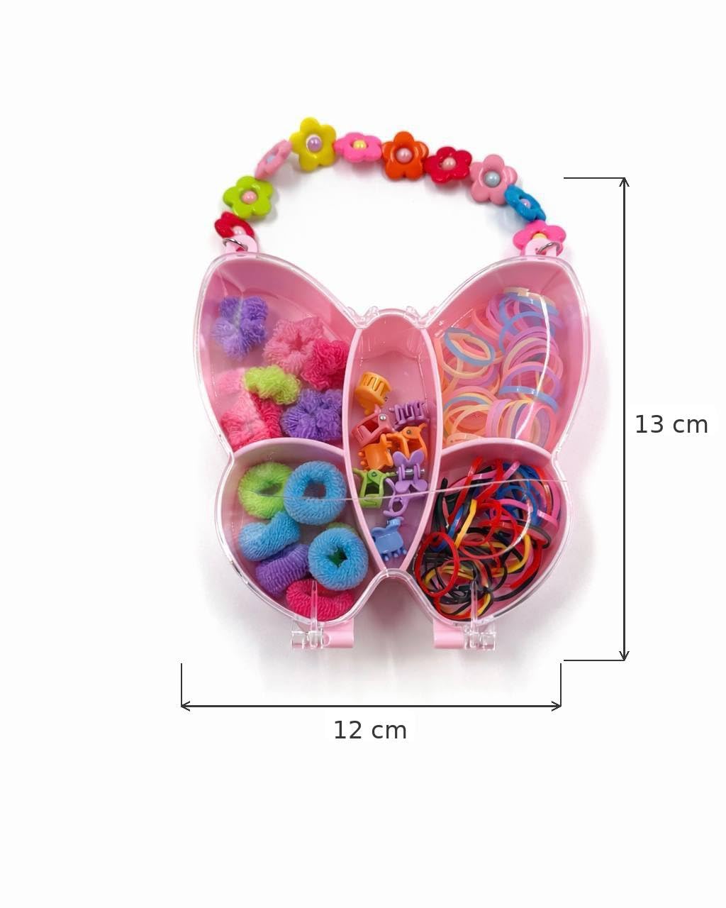 Kelebek Şekilli Pembe Saç Aksesuarları Seti, Renkli Lastikler, Tokalar ve Scrunchie, Kız Çocukları için