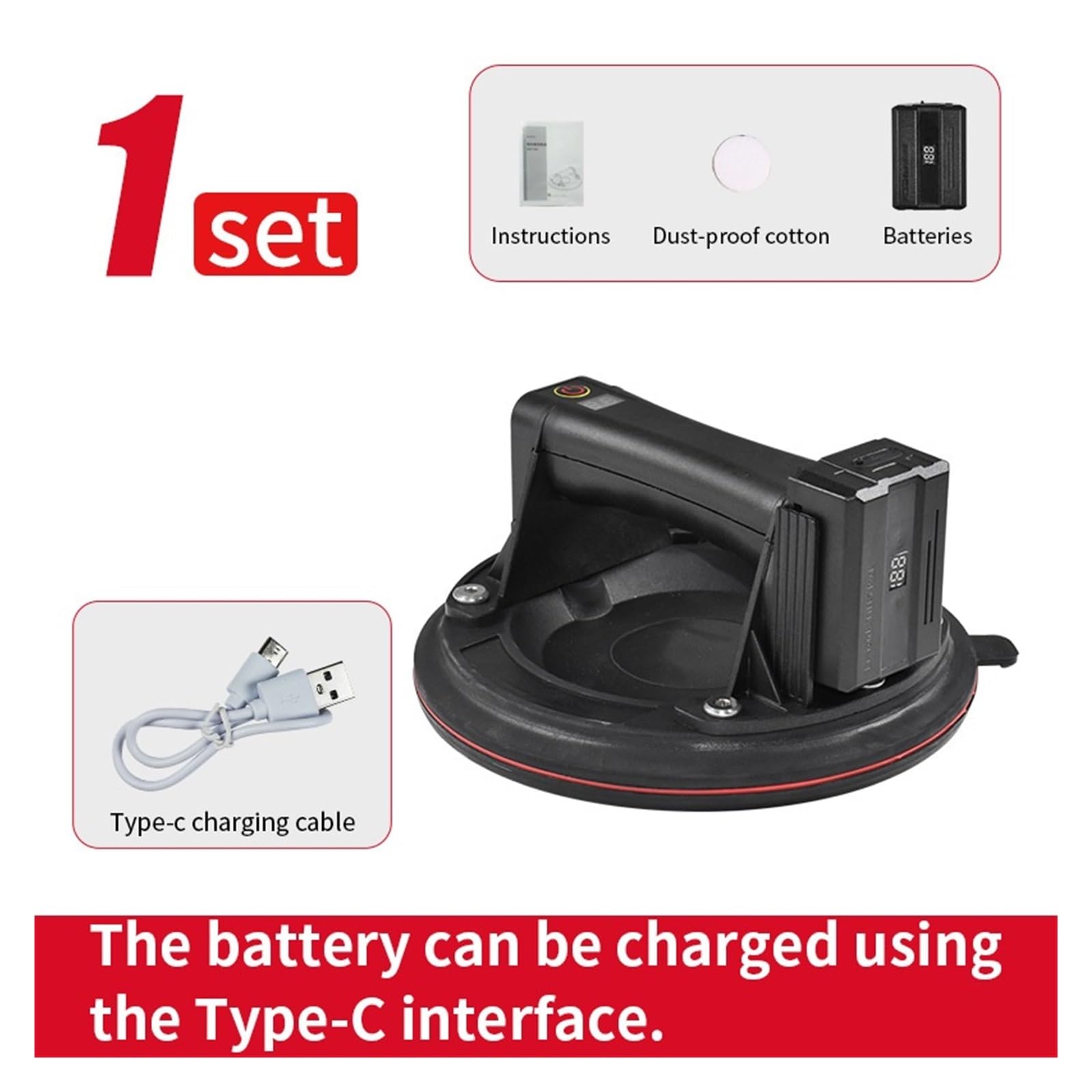 Suction Cups for Glass, 8 Inch Vacuum Pump Automatic Air Extraction Electric Suction Cup,Flitting Glass,Tool of Tiling,Supports TypeC Charging Port,Granite & Glass Lifting(White)