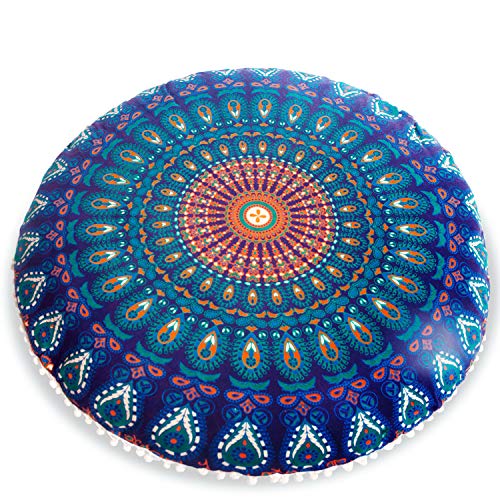 Handicrunch Dekor Indian Peacock Blue Organic Cotton Puff/Bodenkissenbezug