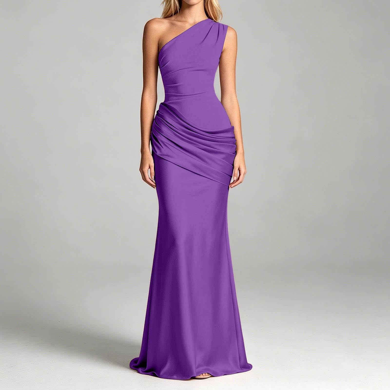 Robe longue élégante sans bretelles pour femme - Robe asymétrique en satin - Taille haute - Moulante - Robe de soirée, de mariage, de cocktail, de bal de fin d'année - Élégante robe de demoiselle