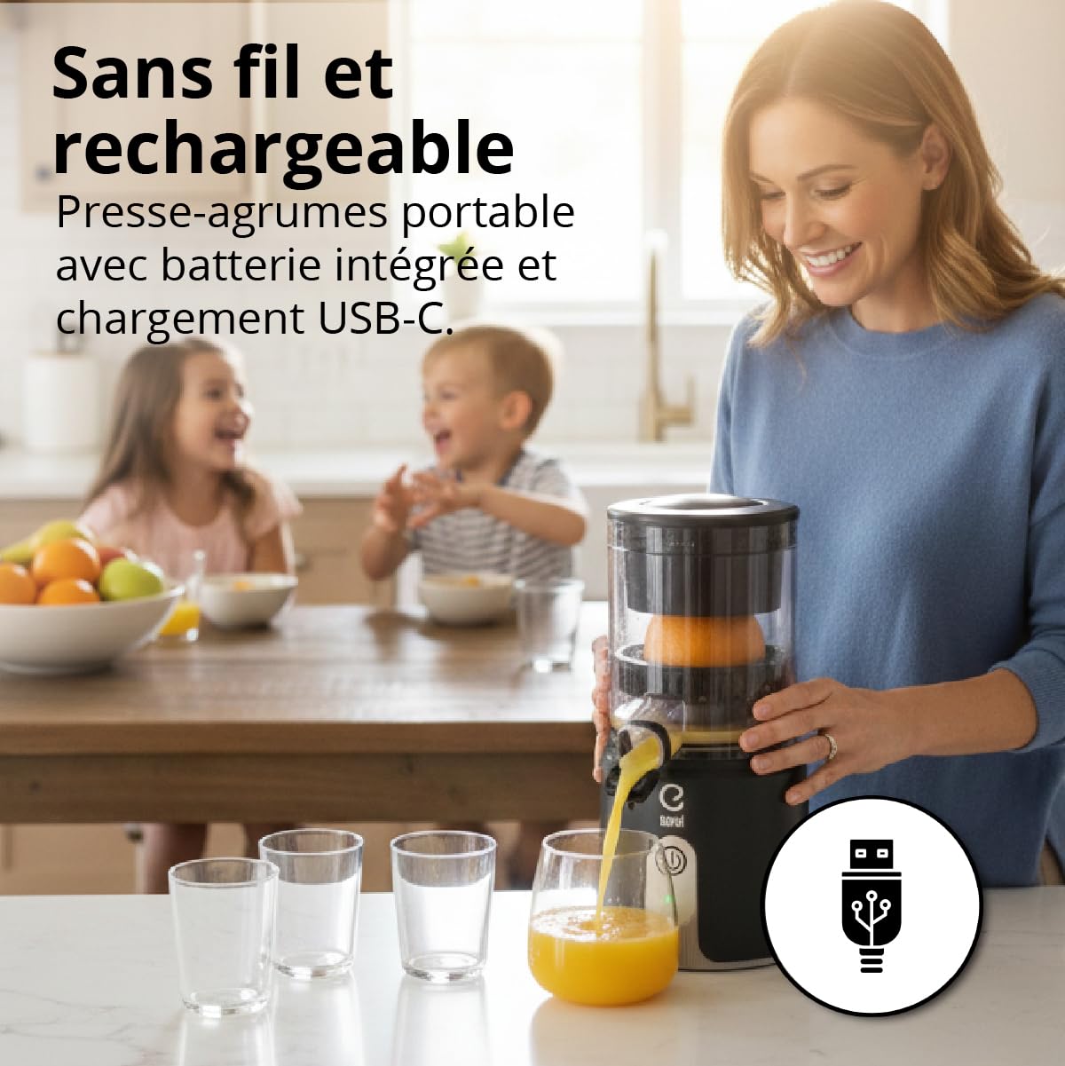 EUREL OA42 Presse agrume electrique – Presse agrumes sans fil et rechargeable – Presse orange electrique automatique, sans BPA, noir