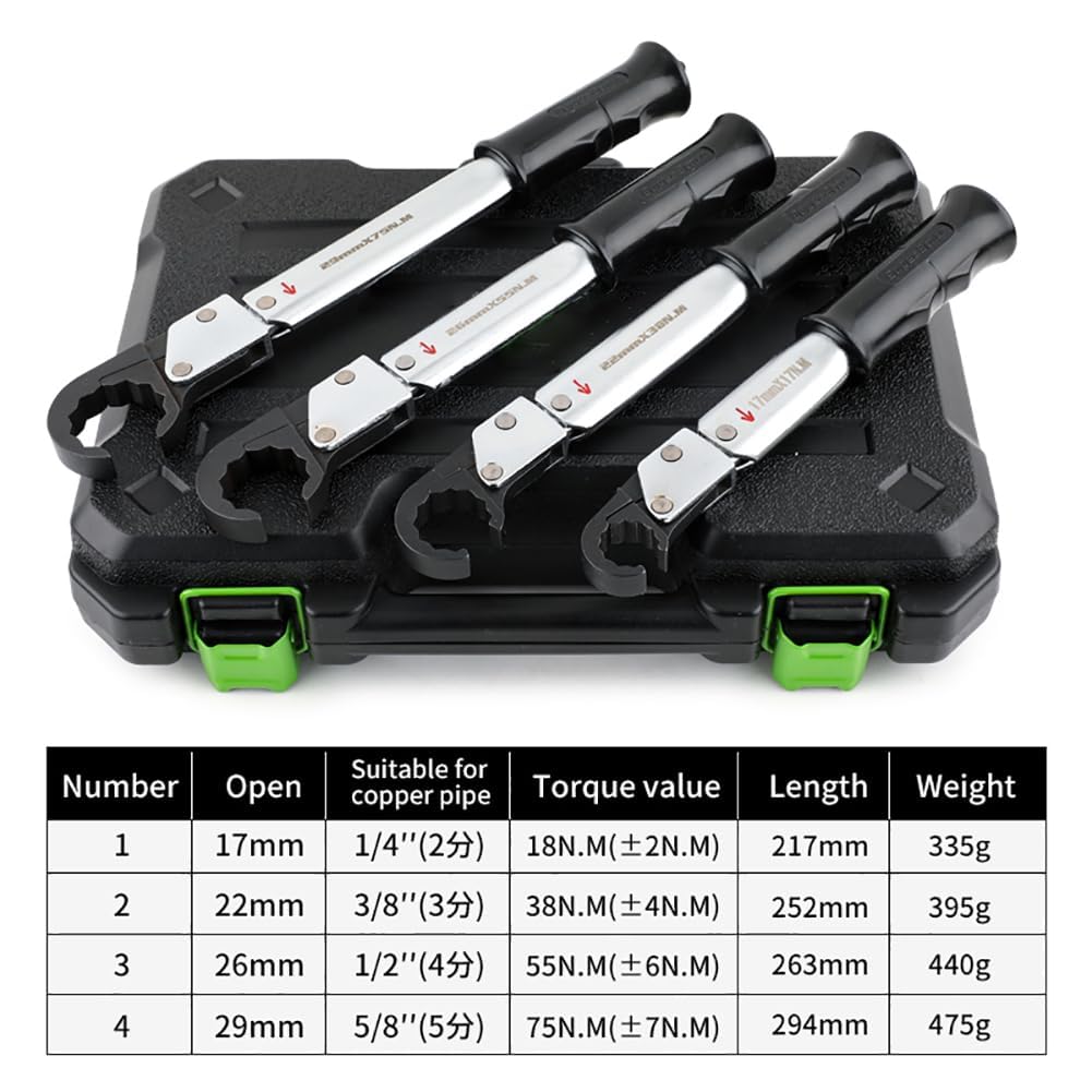 Kit de llave dinamométrica con trinquete, llave de servicio HVAC ajustable de 18-75 Nm, para tubo de cobre de 1/4", 3/8", 1/2", 5/8", llave dinamométrica de extremo abierto, aire acondicionado de refr