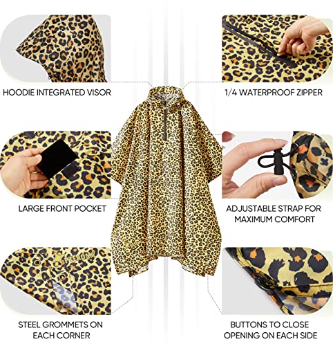 Image of PTEROMY Hooded Rain Poncho for Adults, Reusable Waterproof Raincoat