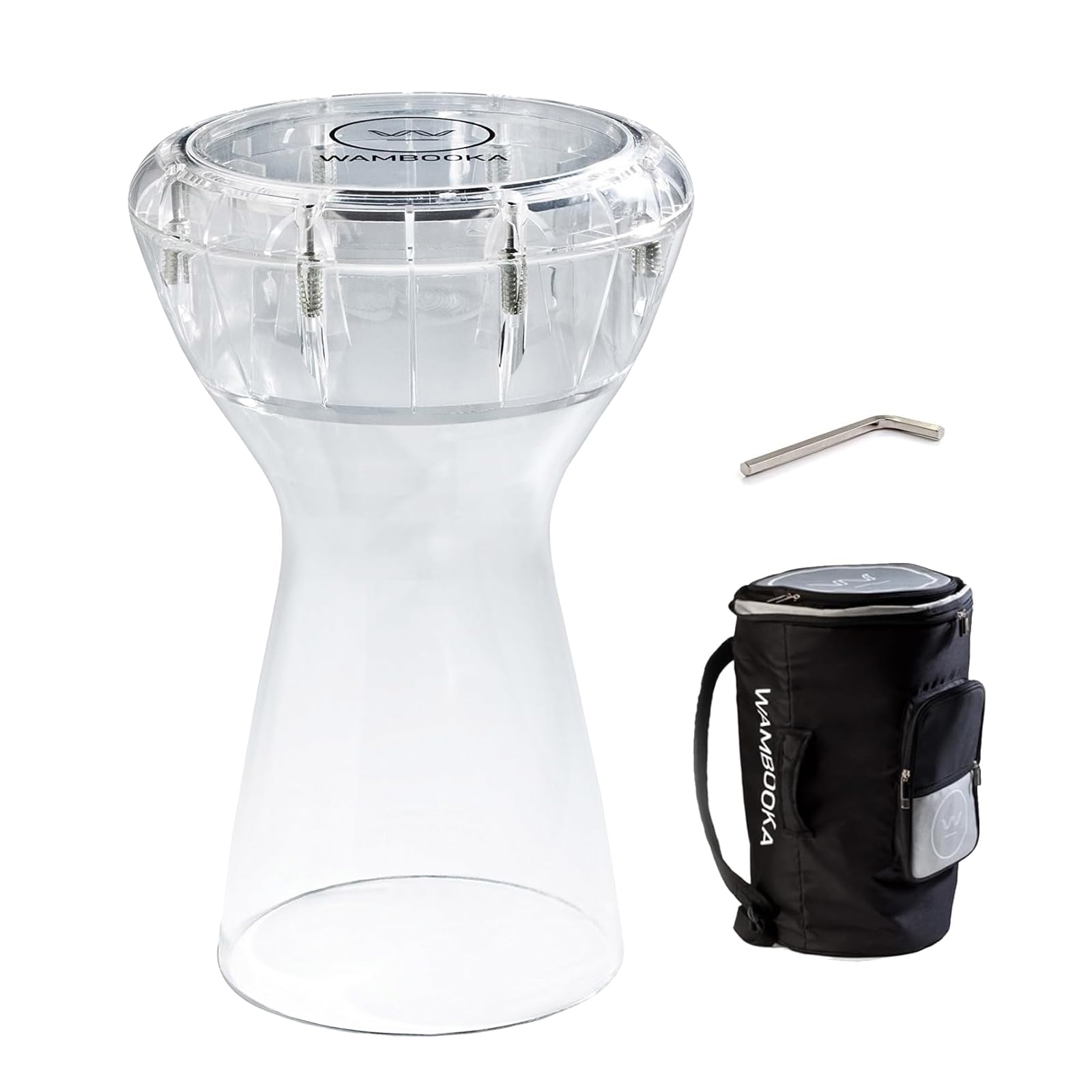 Wambooka Diamond Darbuka Drum with 8.75 inch Head, with Brass tuning keys and Padded Bag 17 inches Length (Crystal Clear PC)-image-44
