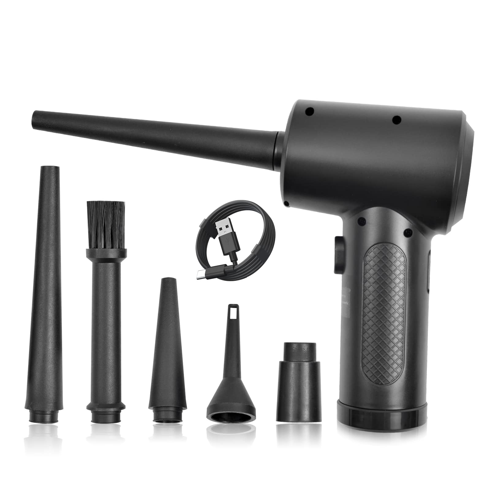 HWEN-JP Cordless Electric Air Duster, Alternative to Air Can Gas Cleaning for Keyboard Laptop Cleaner | 51000 RPM Portable Air Blower, 6000mAh Compressed Air Duster with 5 nozzle attachments,