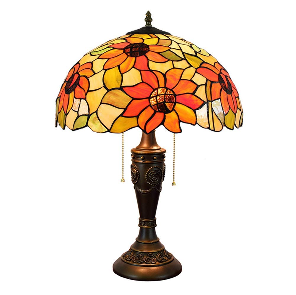 Aioneer 40Cm Tiffany Stained Glass Table Lamp Sun Flower Stained Glass Shade Living Room Lamp Bedside Lamp