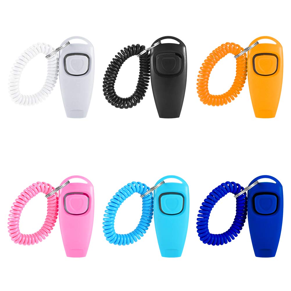 iufvbgxdh 6 Pack Dog Training Clickers 2 in 1 Whistle and Clicker Pet Training Tools Set with Wrist Strap for Dogs Cats Birds Horses Reptiles and Small Animals