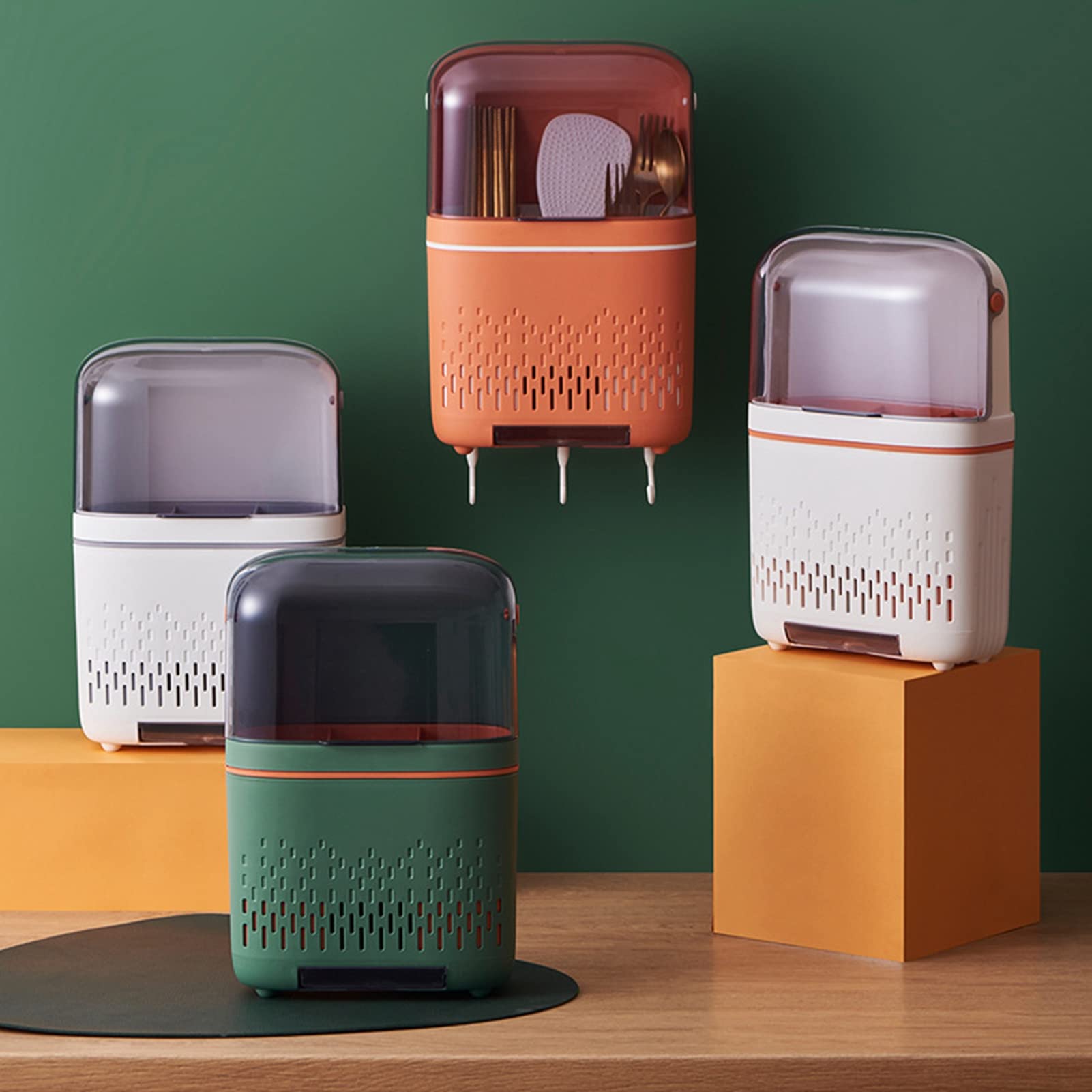 Portaposate Da Cucina Con Scolapiatti E Coperchio - Bianco, Pratico E Igienico - Foto 3