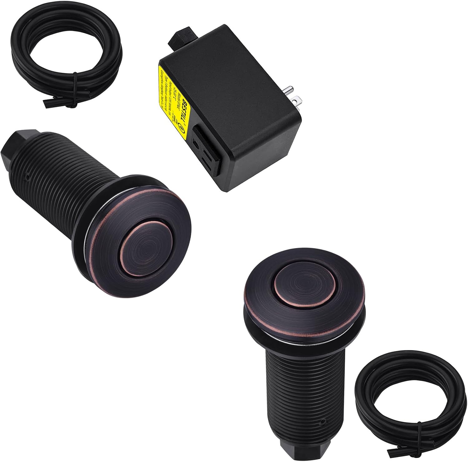 BESTILL Sink Top Garbage Disposal Air Switch Kit, UL Listed, Long Push Button with Brass Cover, Oil Rubbed Bronze