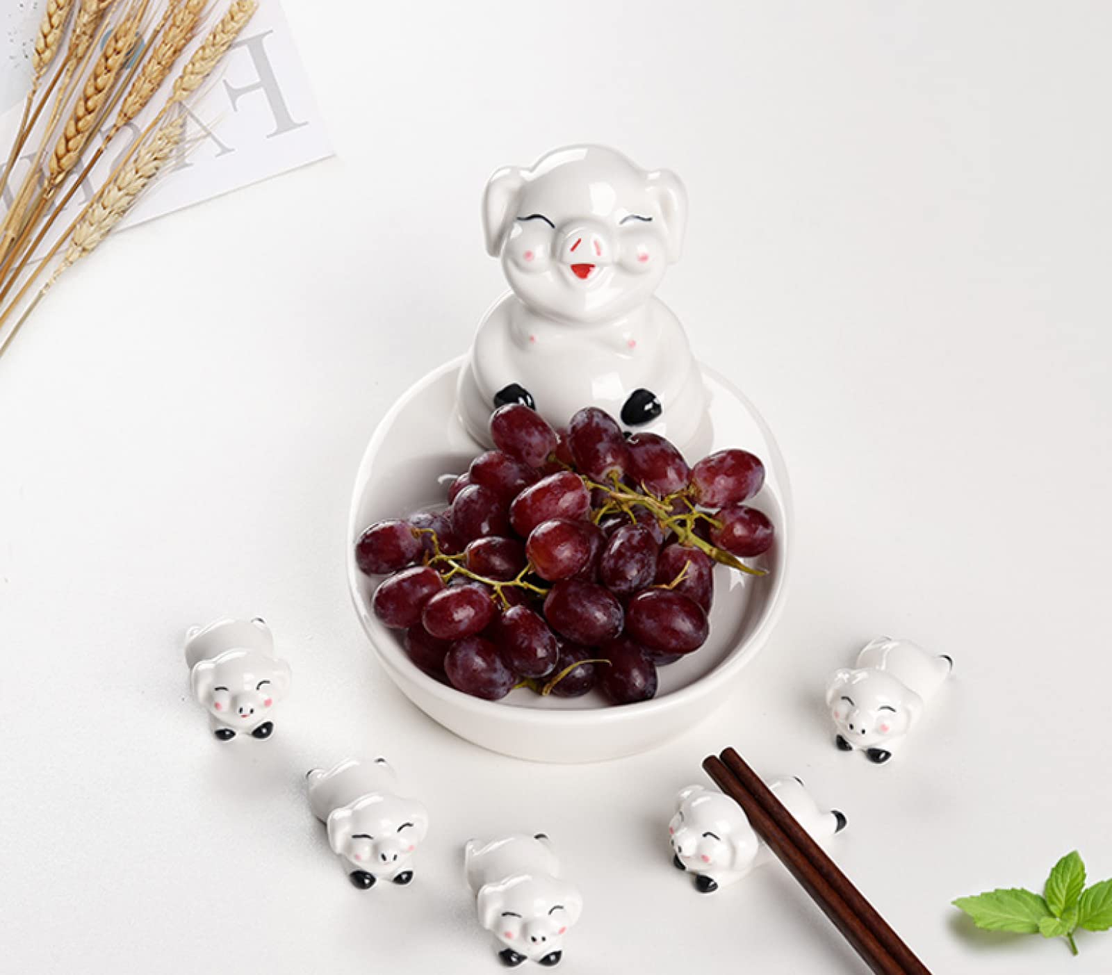 Amazon | 陶磁器の飾り豚形箸置き、スプーンホルダーセット陶磁器の