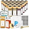 Aliggbent Spice Jars with Lable, 36 Pcs 4 oz Glass Spice Jars with Bamboo Lids, Spice Containers Bottles, Glass Seasoning Jars with Shaker Lids, Collapsible Funnel, for Spice Racks, Pantry, Cupboard