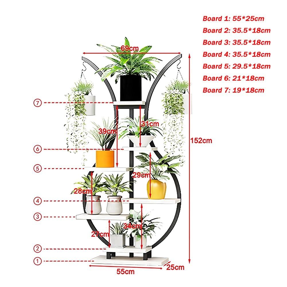 Generisch Dieser 6-stöckige Blumenständer aus Schmiedeeisen ist EIN freistehendes Pflanzenregal für drinnen und draußen, ideal für Terrasse und Garten und bietet viel Platz.