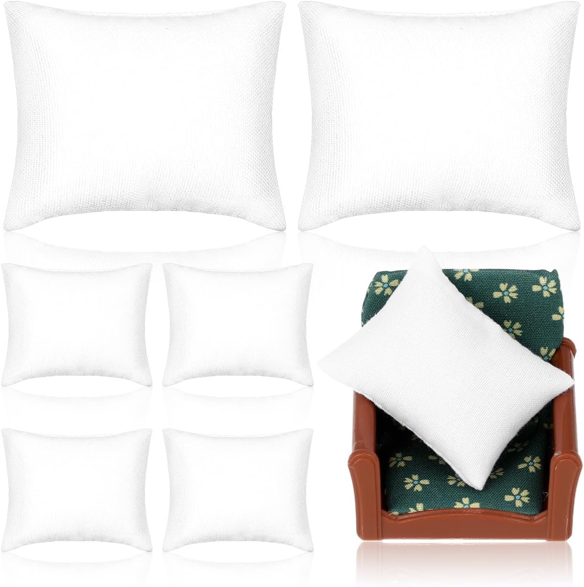Kisangel 6Pcs 1:12 Scale White Cloth Mini Pillows Sofa Cushions Dollhouse