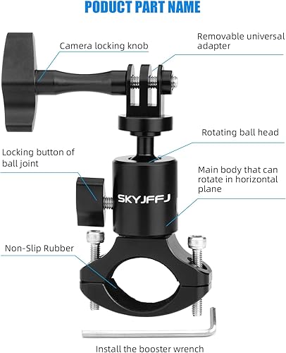 Miniatura 5 de Cabeza de bola cardán MTB cámara manillar montaje para Gopro Hero 8/9/10/11/12,360 grados giratorio aluminio bicicleta moto montaje deportes