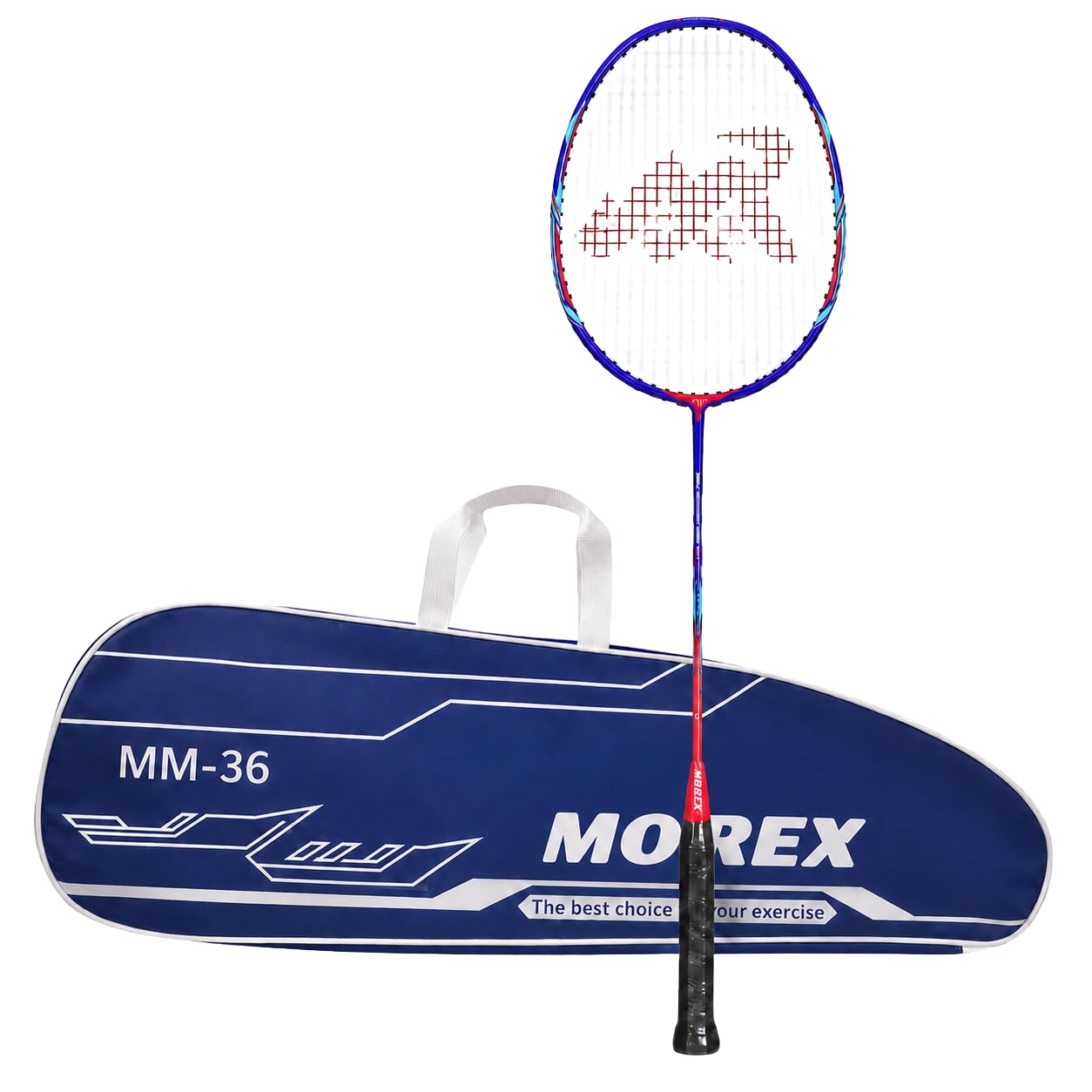 Morex Carbon Graphite Badminton Racket with Full Cover Bag | Durable Carbon Shaft & Curve² Frame for Better Sweet Spot & Smash Power | Ideal for Beginners & Advanced Players (Blue & Red)-image-10