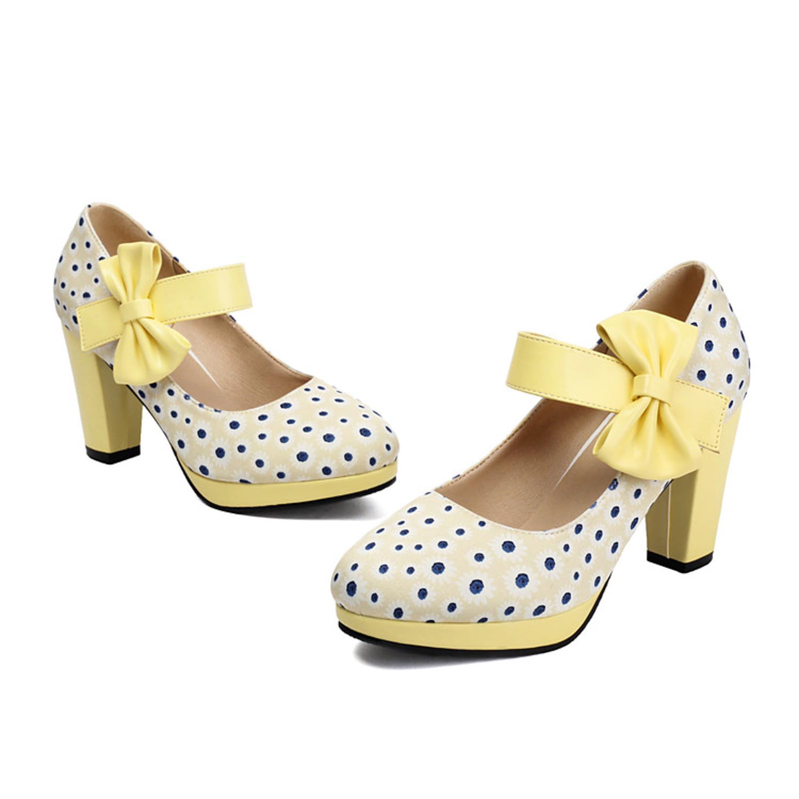 Damenschuhe mit Absatz Klobige Tanzschuhe Elegante Brautschuhe Ballerinas Blockabsatz Schnalle Polka Design