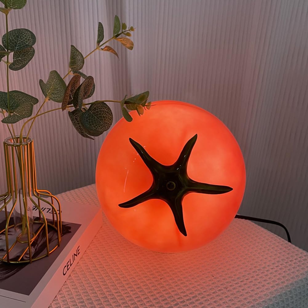 Lampada da tavolo LED a forma di pomodoro per interni, dimmerabile, Tomato Lamp, porta USB, 3 livelli di luminosità, 3000K-6000K, lampada da comodino a forma di frutta, Art Déco, luce da