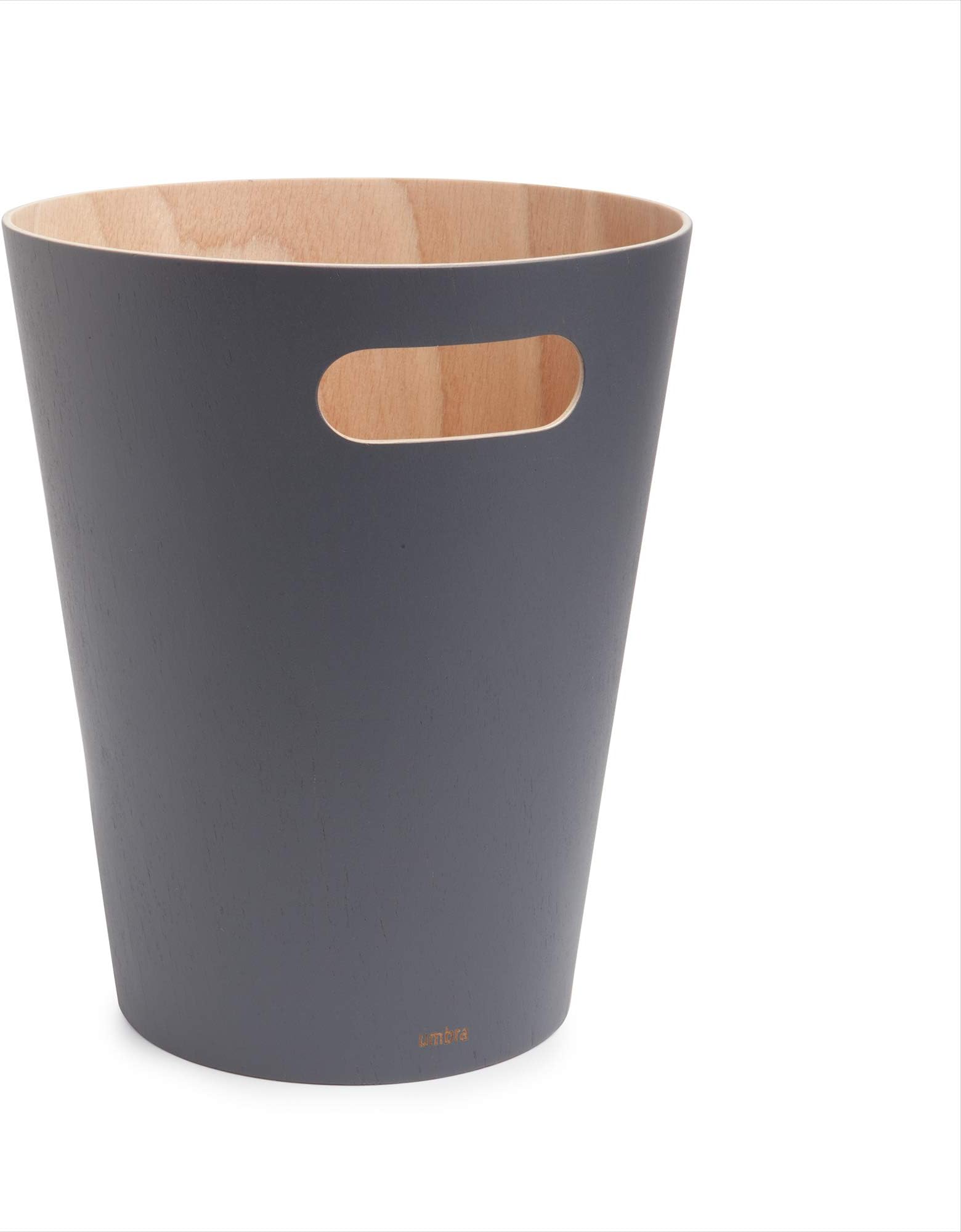Umbra Woodrow 2 Gallon Modern Wooden Trash Can Wastebasket Or Recycling Bin For Home Or Office, Charcoal