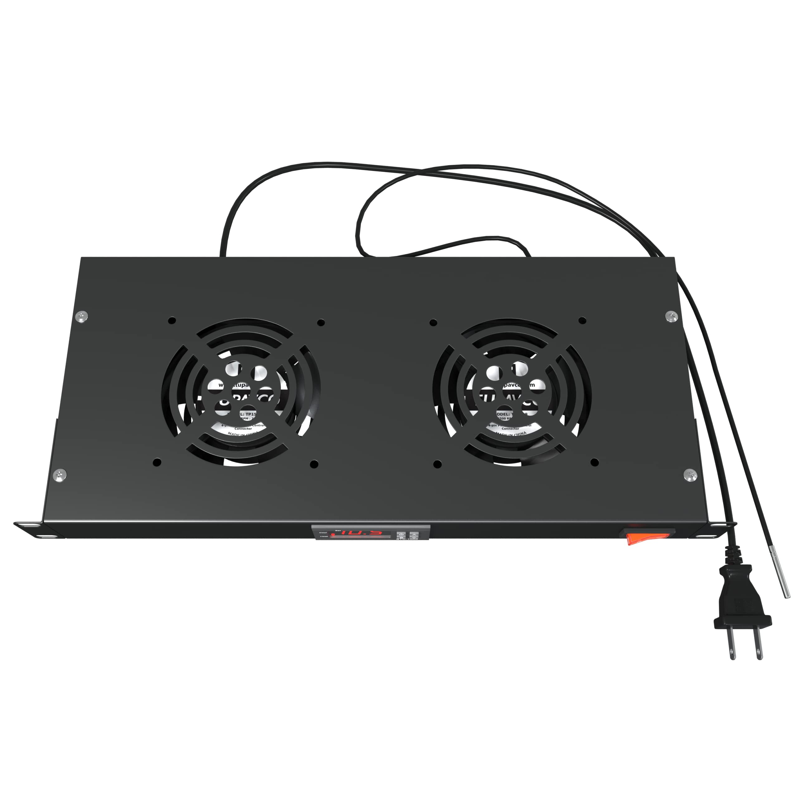 Ventilador de montaje en rack – Sistema de refrigeración de servidor de 2 ventiladores – Panel de gabinete de montaje en rack de 1U de 19 pulgadas, control de temperatura ajustable (pantalla de
