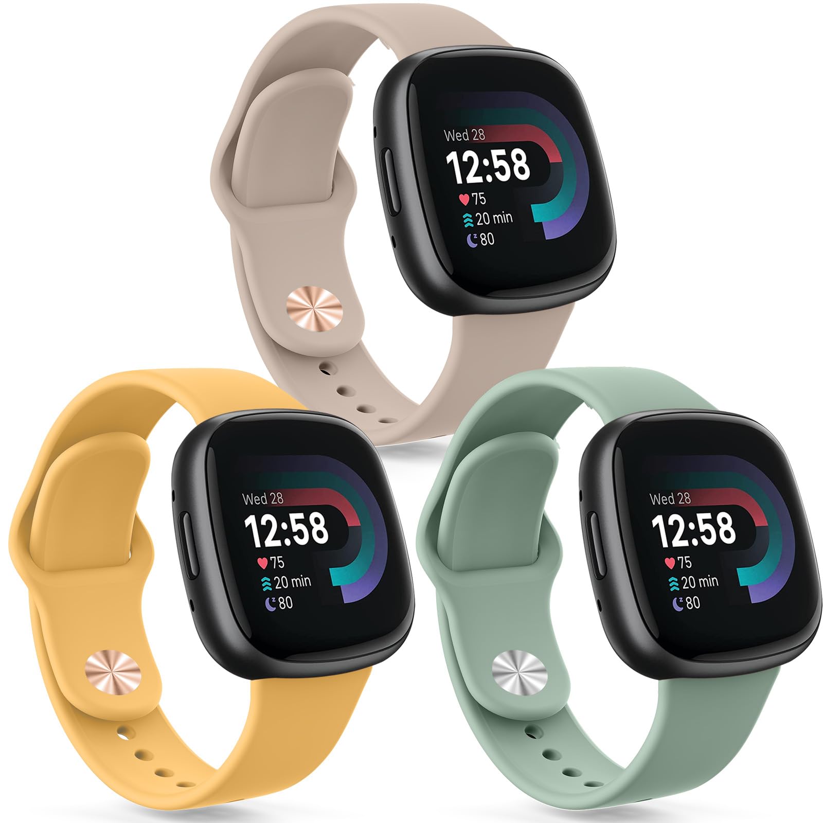 Lot De 3 Bracelets En Silicone Pour Fitbit Versa 3/4, Sense/Sense 2 - Étanches, Confortables, 2 Tailles (petit/grand)