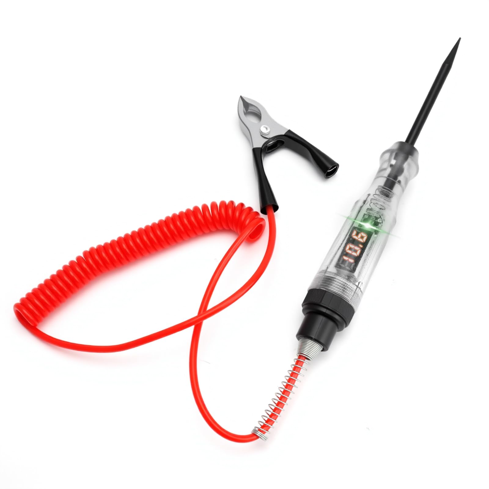 TNSLAND Tester di Tensione 4-120V DC Batteria Auto Tester per Circuiti Corrente con Indicatore Digitale LED Filo A Molla E Morsetto A Coccodrillo per Moto Auto