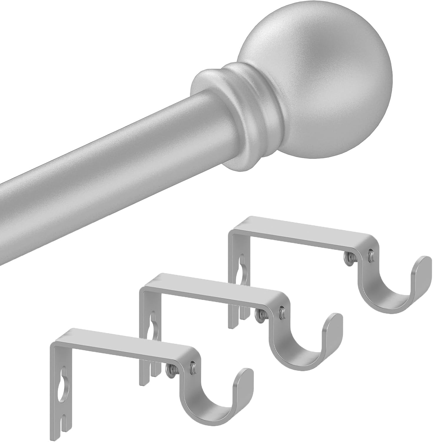 Silver Curtain Rods for Bedroom with Brackets,5/8 Inch Diameter Small Window Curtain Rod 30 to 120 Inches,Easy Install Drapery Rods