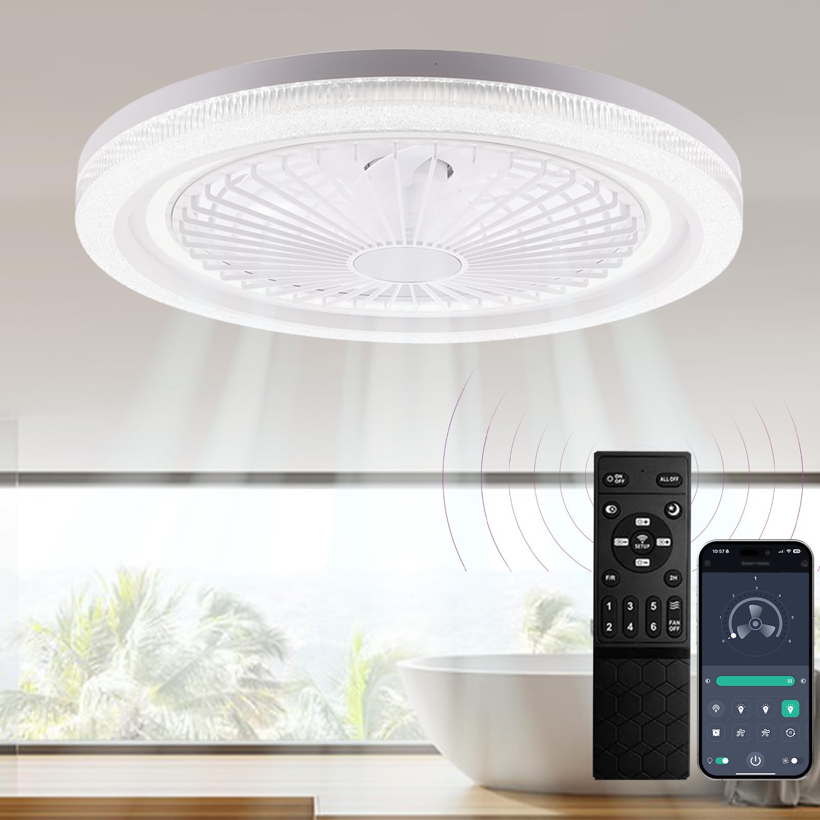Litglobe Ceiling Fans with Lights,50cm Modern Smart Ceiling Fan with Remote & APP Control,6 Speeds Quiet Dimmable Ceil𝐢ng Fan with Light,Low Profile Ce𝐢ling Fans Bedroom Living Room Dining Room
