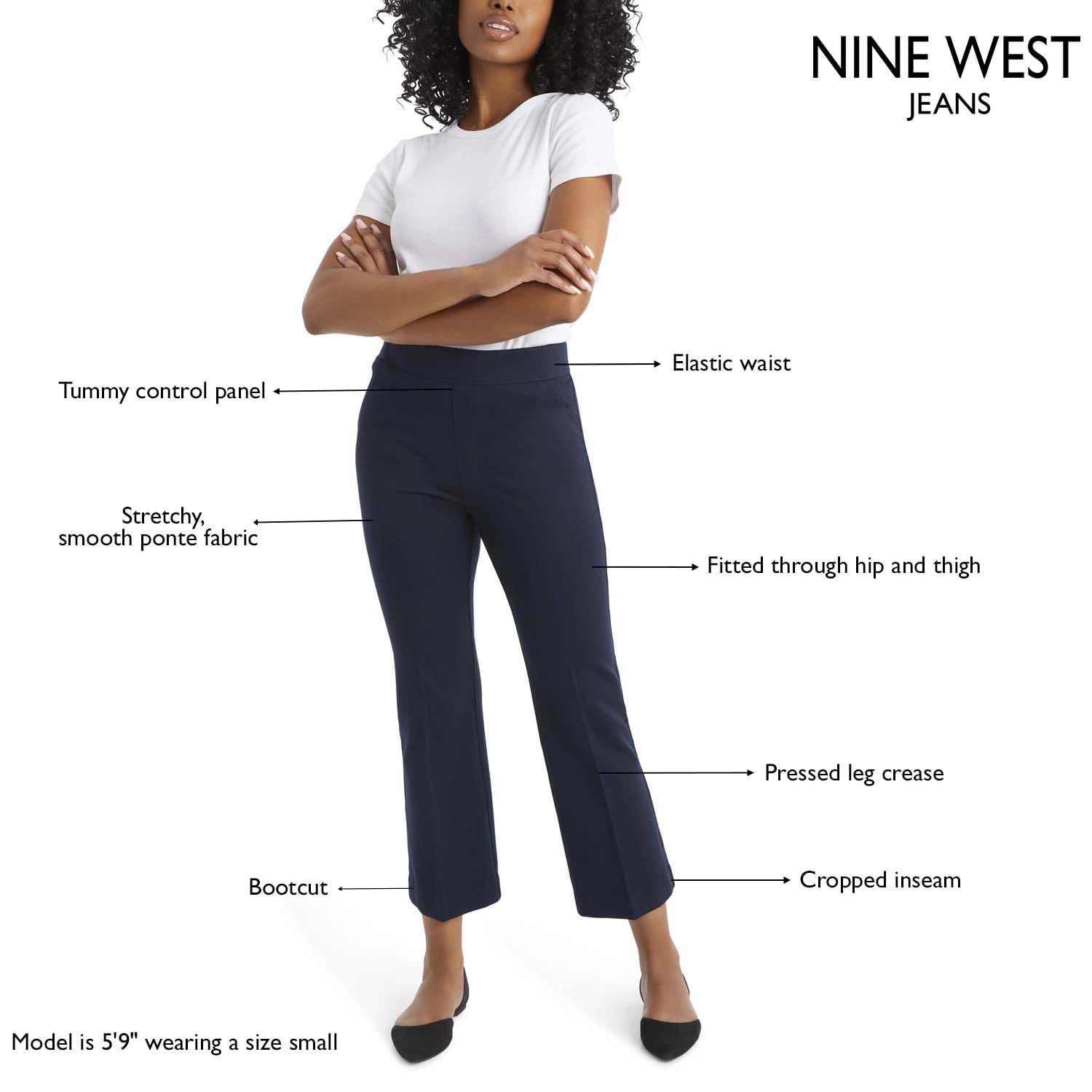 Nine West Pantalones acampanados para mujer, de tiro alto, corte de bota, casual, favorecedor, elásticos, pantalones de vestir