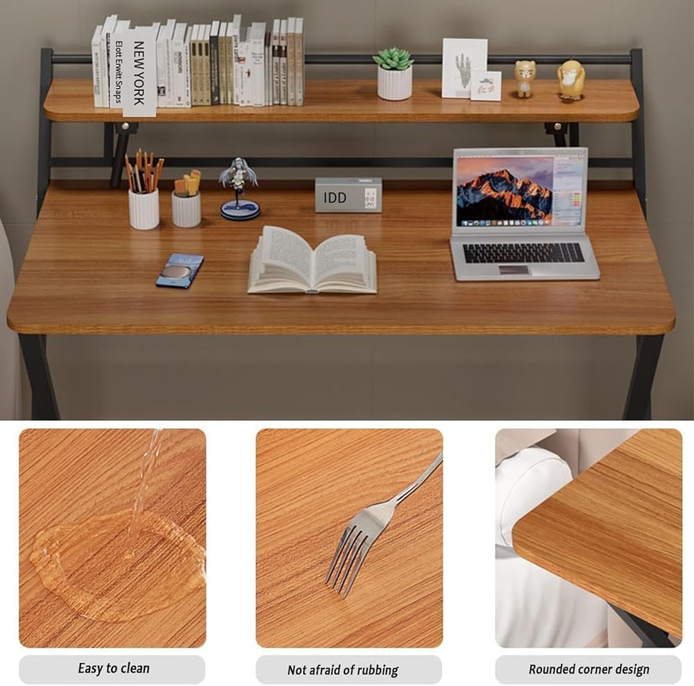 Moderno tavolino pieghevole piccolo, scrivania portatile salvaspazio, scrivania per computer con scomparti portaoggetti, scrivania per studenti e home office, senza accessori (dimensioni: 104 x 50 x
