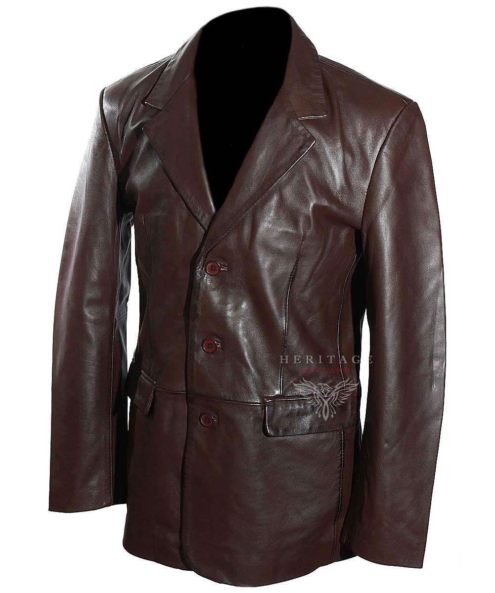 H.e Men's Brown William Smart Casual Three Buttons Real Washed Lambskin Designer Leather Fashion Blazer Jacket (Sizes: Xs To 5XL Available) (Xxl)