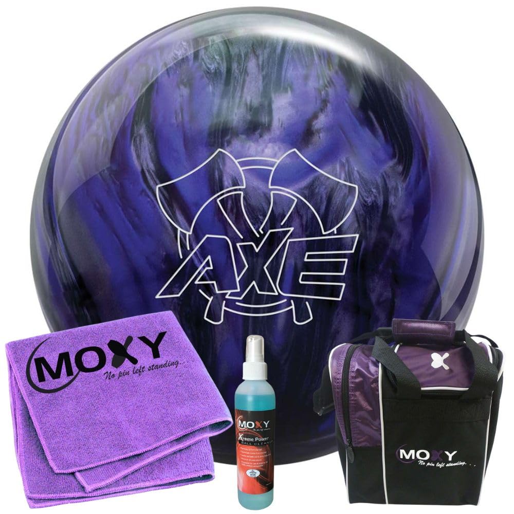 Bowlerstore Products Hammer Axe Purple/Smoke Bowling Ball | Moxy Strike Purple Bowling Bag | Moxy Purple Micro Fiber Towel | Moxy Xtreme Power Cleaner Package 11lbs