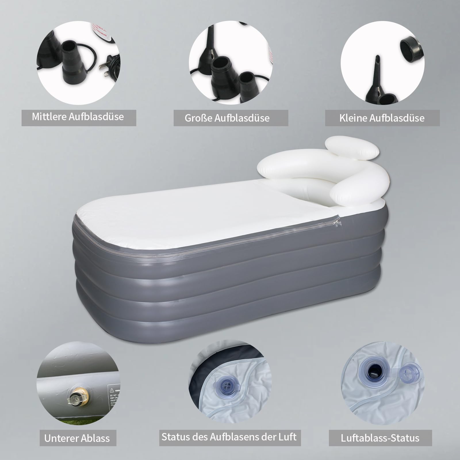 B&Y&Y Y Opvouwbare badkuip met deksel, 80 cm, groot ijsbad, opblaasbaar