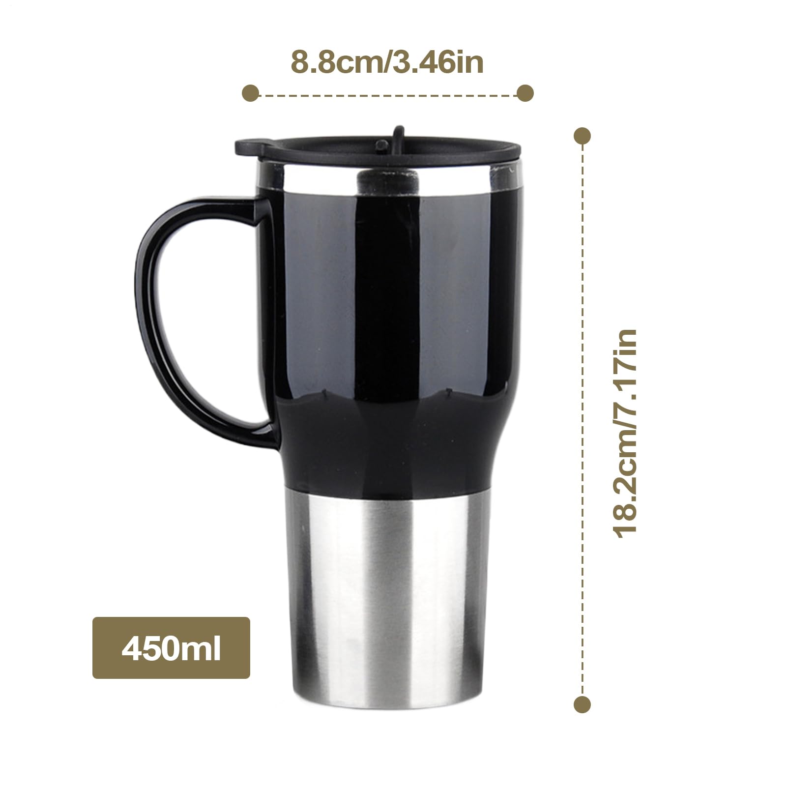 Hervidor de agua para coche, hervidor de agua portátil de 12 V | elegante taza de té de café con asa, 450 ml para hacer té y café