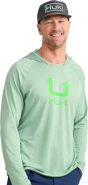 HUK Mens Icon Hoodie, Fishing Shirt with Sun Protection for Men, Fog Green, 3X-Large
