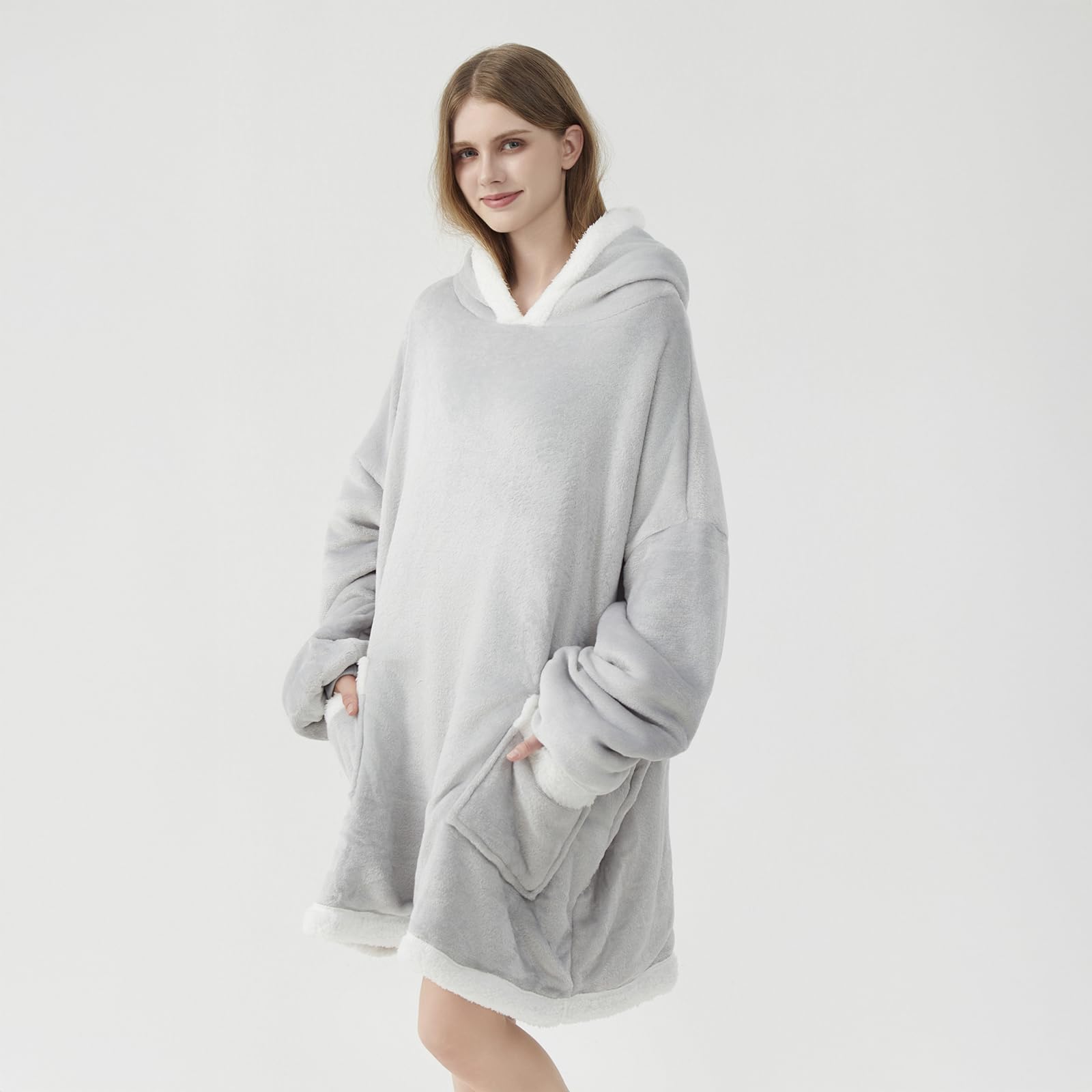 TOUVE Sweat à Capuche Surdimensionné Épaississant, Sweat Plaid Polaire Chaude Sherpa Couverture avec Manches Et Poche, Pull Plaid Homme Femme Adapté aux Adultes, Hommes, Femmes, Adolescents