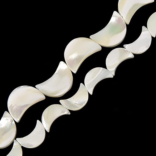 Miniatura 4 de JM Design Madre blanca iridiscente de perla MOP Shell Moon Beads 0.276x0.394 in 15.5'' Strd para la fabricación de joyas
