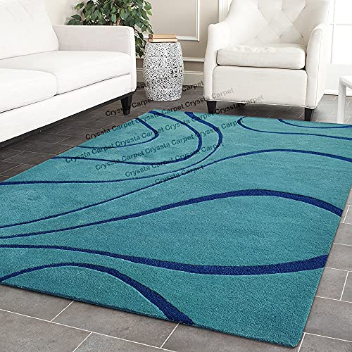Image of Ocean Wave Modern Carpet for Living Room Bedroom and Hall Size (6 x 8) Feet Color Teal