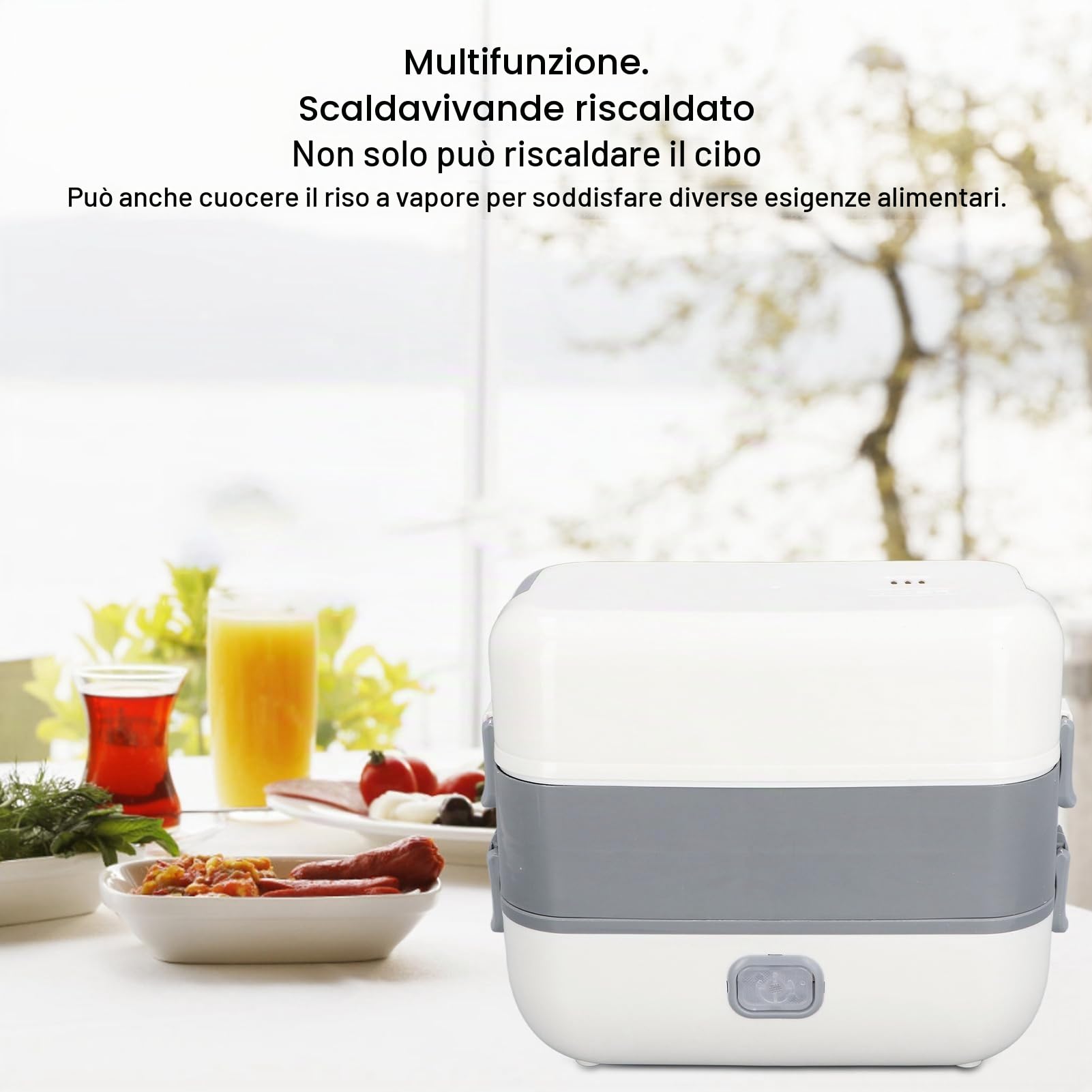 TOPINCN Lunch Box Scaldavivande Portatile, Riscaldamento Autonomo da 200 W, Rivestimento in Acciaio Inossidabile, Lunch Box Elettrico Multifunzionale con Riscaldamento di (Spina europea