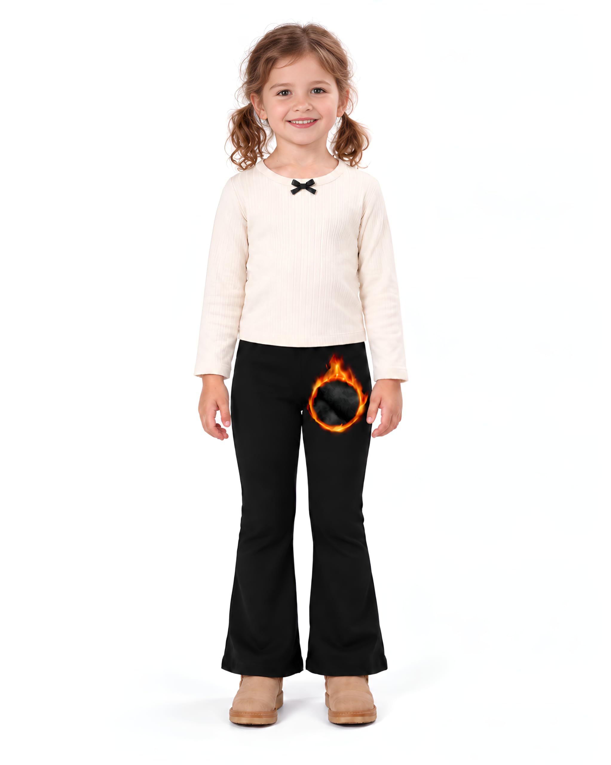 2T-8Y Girls Fleece Lined Flare Leggings, Warm Winter Bell Bottom Pants