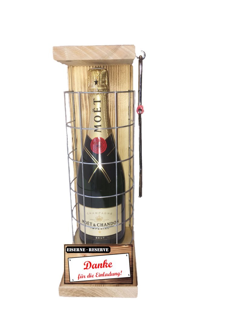 Moet Danke Geschenke - Geschenk Dankeschön Eiserne Reserve Gitter incl. Notsäge Text rot: Danke für die Einladung Champagner (1 x 0.75 l)