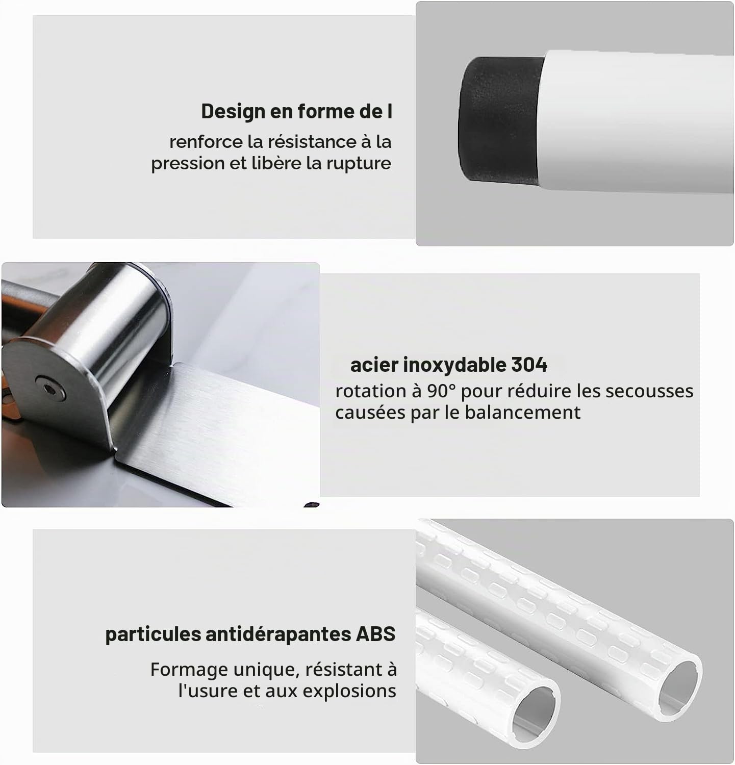 Barre de Maintien Douche, 60cm Pliable Blanc en Acier Inoxydable | Poignée de Sécurité Toilette Adaptée aux Handicapés et Seniors, Supporte jusqu'à 300kg